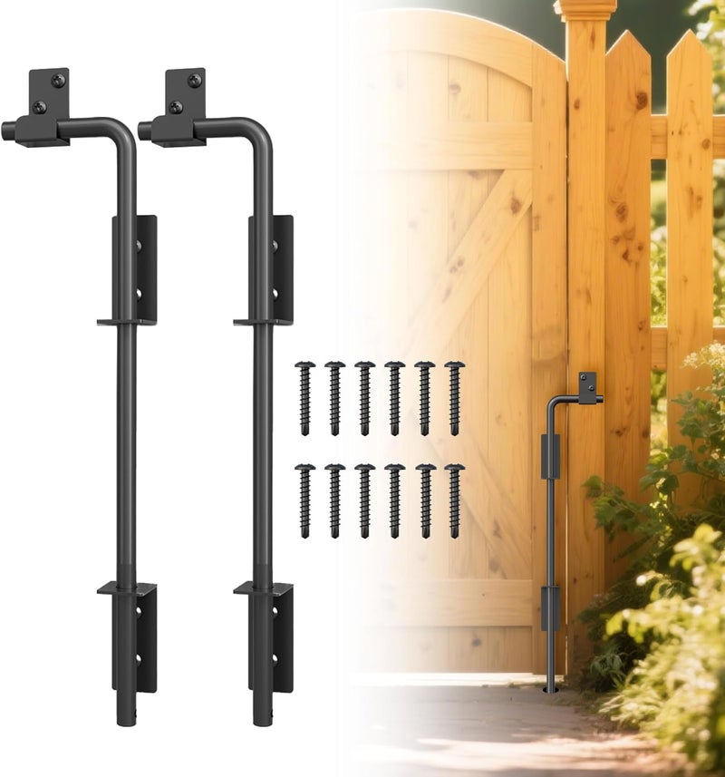 URDOGSL Store 12" Heavy Duty Cane Bolts for Gates with Upgraded Square Hardware Gate Drop Rod with Black Finish for Wood PVC Vinyl Fences Gates, Double Doors-2 Pack - Image 1